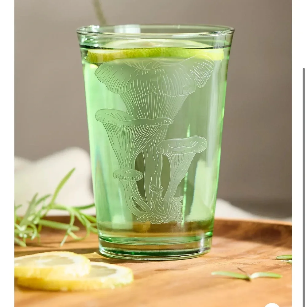 Anthropologie ETCHED MUSHROOM GLASS, GREENS